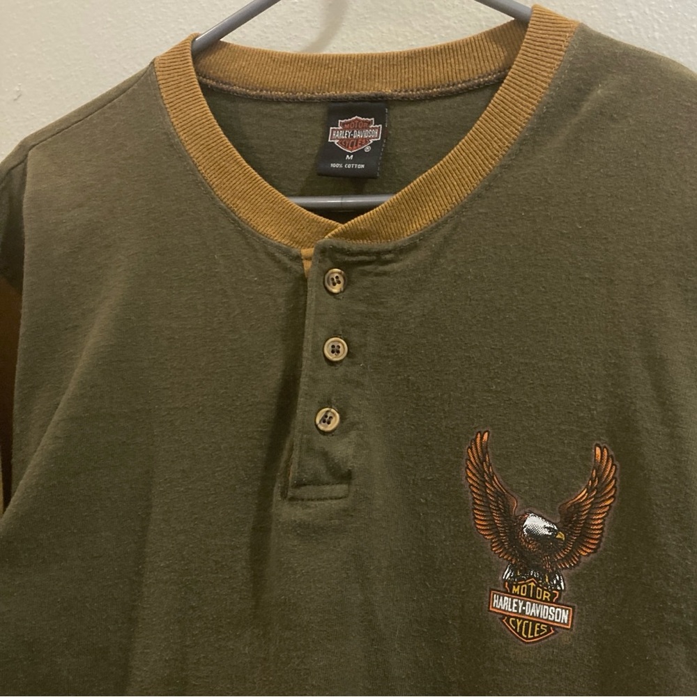 Vintage 90s Harley Davidson Brownes Corpus Christi TX Eagle Henley Tee